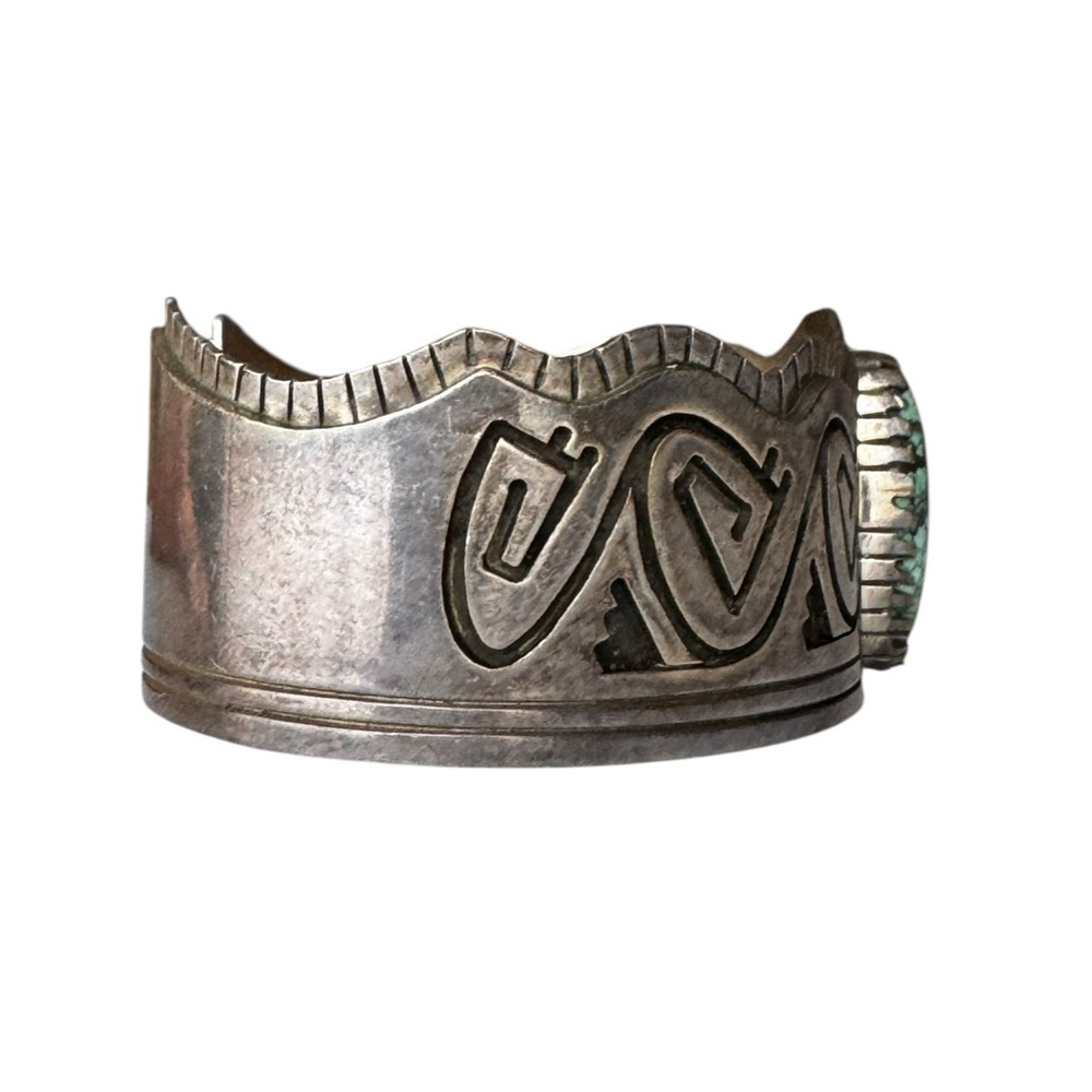 Vintage JB Sterling Silver Cuff Bracelet - Native American Design with Turquoise - Picture 5 of 9